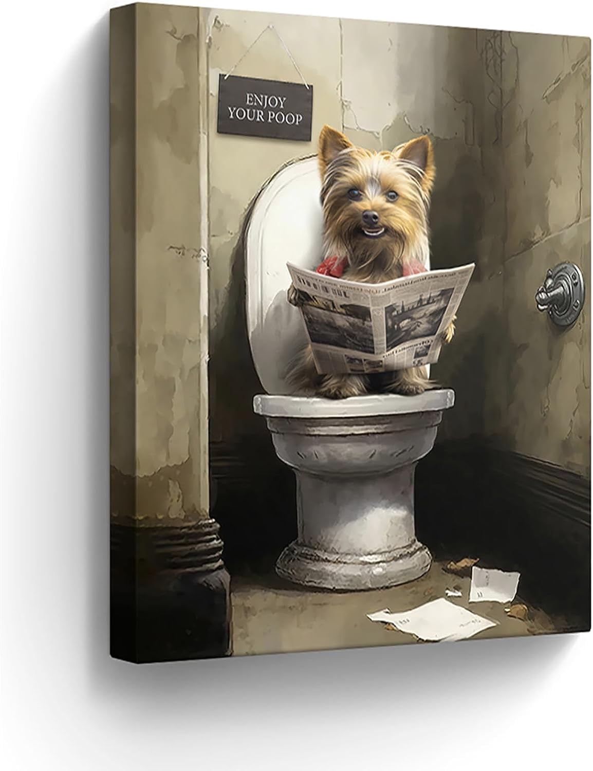 AVOI Farmhouse Yorkshire Terrier Dog Sitting on Toilet Wall Art Funny ...