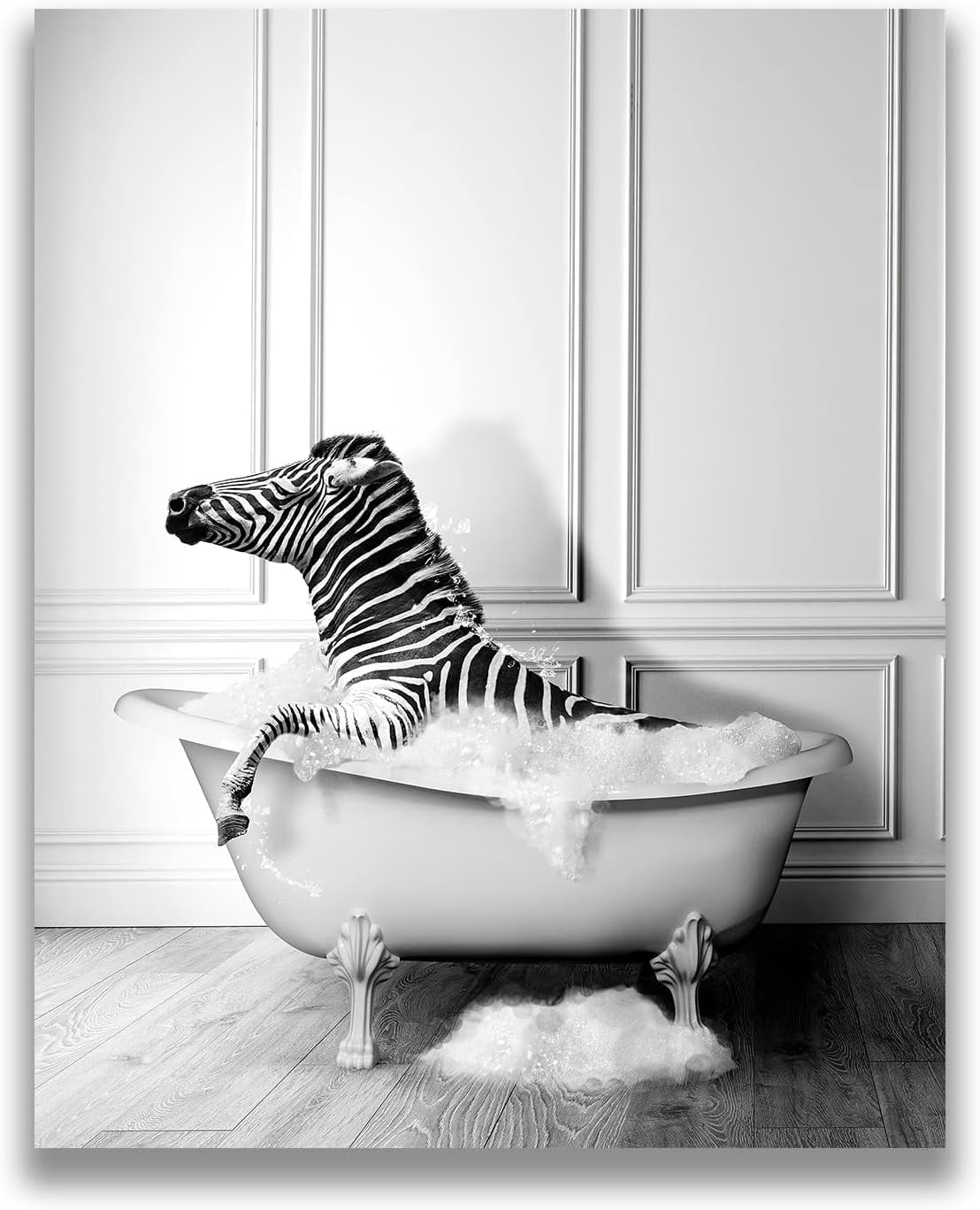AVOI Funny Bathroom Decor Wall Art-Zebra In Bathtub Art Black and White ...