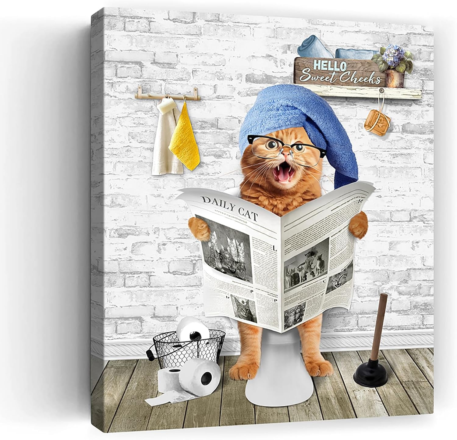 AVOI Funny Cat Wall Art Cute Cat On Toilet Reading Newspaper Canvas avoi-funny-cat-wall-art-cute-cat-on-toilet-reading-newspaper-canvas