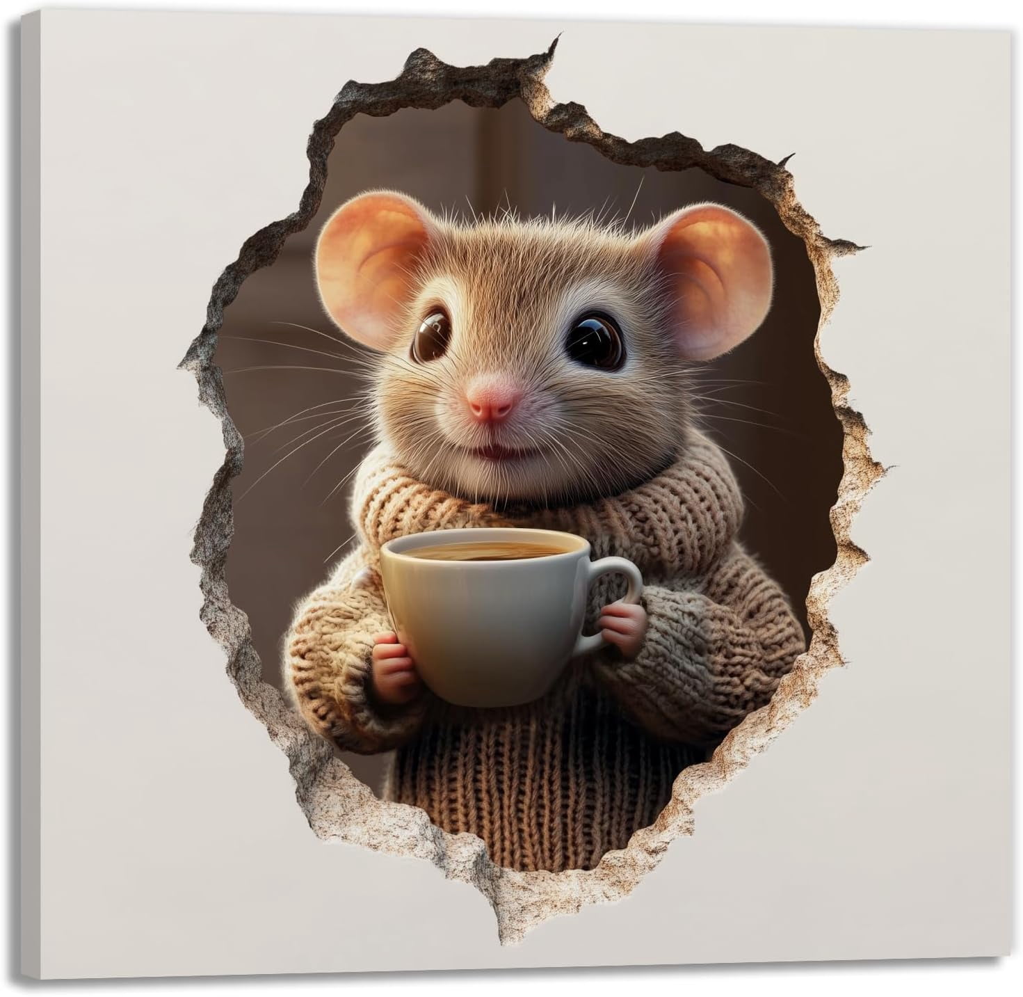 Rat Walll AVOI Funny Mouse Canvas Wall Art Baby Rat With Coffee Painting Print ...