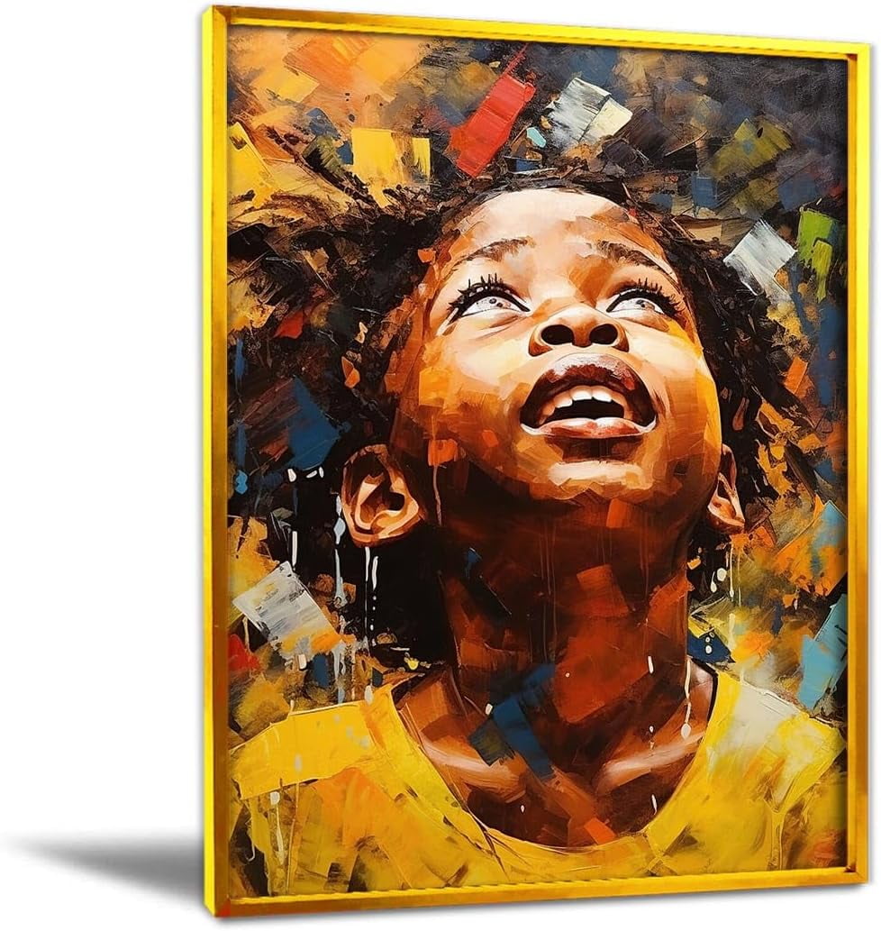 AVOI Golden Aluminum alloy Kids Room Wall Art African American Canvas