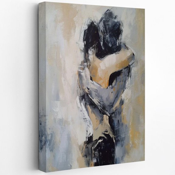 AVOI Hand Painted Abstract Couple Embracing Art Oil Painting - Fade-Resistant Canvas Wall Decor for Living Room, Bedroom, Office - Romantic Modern Painting Frame: 12x18in