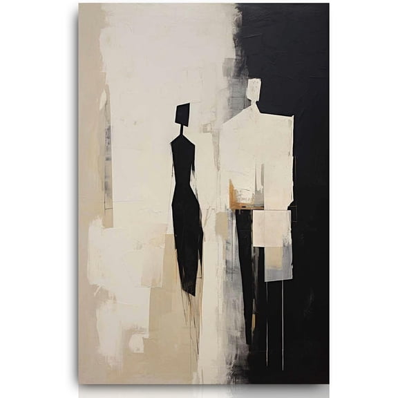 AVOI Hand Painted Beige Couple Oil Painting Classic Abstract Wall Art Women And Man Oil Painting Home Decor Body Art Nordic Wall Painting Bedroom Decoration Frame: 11x14in