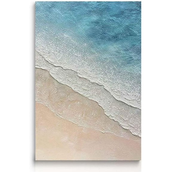 AVOI Hand Painted Blue Ocean Wall Art Textured Whie Wave Oil Painting Acrylic Abstract Coastal Landscape Canvas Painting Beach Canvas Art Wall Decor For Living Room Unframe: 16x24in