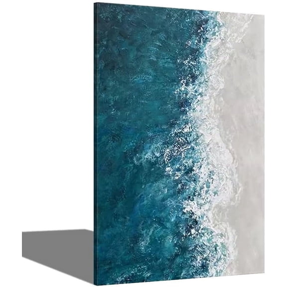 AVOI Hand Painted Sunset on a Tropical Beach Orange Sky Ocean Seaview Picture Poster Oil Painting and Stretched for Living Room Bedroom Office Frame: 12x16in