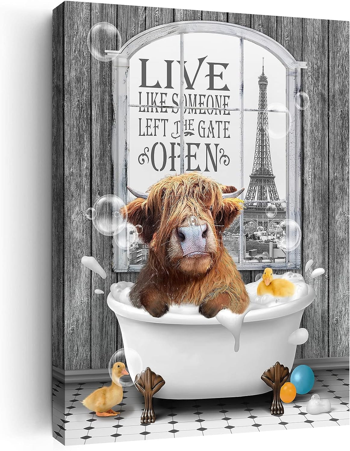AVOI Highland Cow Bathroom Decor Wall Art Funny Rustic Cow Pictures ...