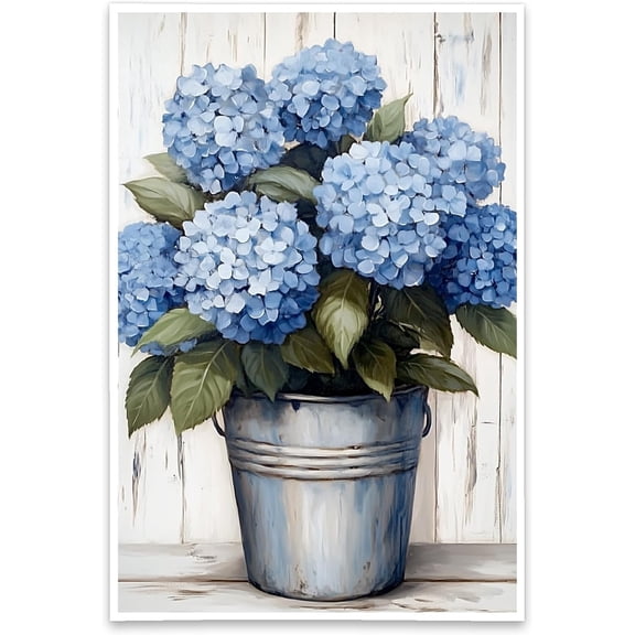 AVOI Hydrangea Wall Art Bule Bathroom Decor Hydrangea Flower Picture Modern Floral Canvas Paintings Rustic Farmhouse Poster for Living Room (Blue,) Unframe: 12x16in