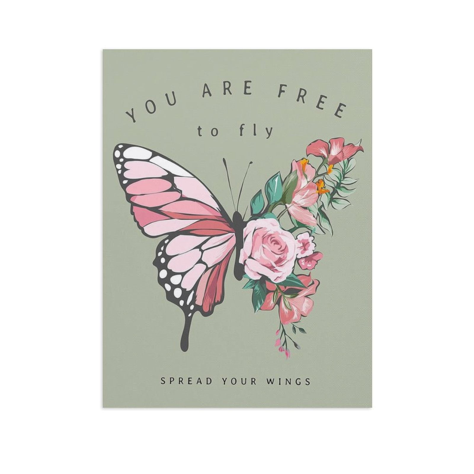 AVOI Inspirational Quotes Wall Art Pink Butterfly with Floral Leaf on ...
