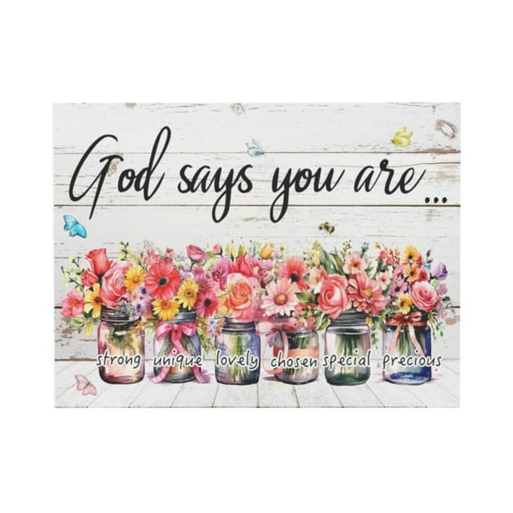 AEFER Inspirational Wall Art Bible Verses Wall Decor God Says You Are Wall Sayings Pictures Flowers in Mason Jar Canvas Prints Christian Scripture Artwork for Home Decoration 12x16"