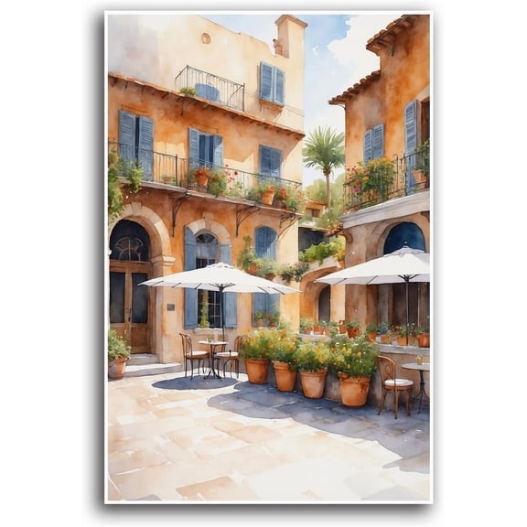 AVOI Italy Painting Oil Canvas Wall Art Pic02 Mediterranean Cityscape Artwork Italian Sea Picture Modern City Street Decoration Landscape Prints for Paris Cafe Room Decor Unframe: 11x14in
