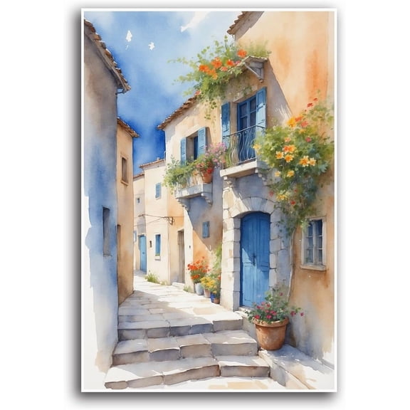 AVOI Italy Painting Oil Canvas Wall Art Pic07 Mediterranean Cityscape Artwork Italian Sea Picture Modern City Street Decoration Landscape Prints for Paris Cafe Room Decor Unframe: 8x10in