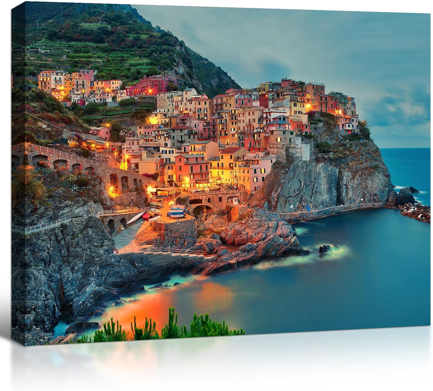 Italian Cinque Terre Landscape Canvas Wall Art – Framed Print, 27x16 Inches, Ready To Hang For Living Room, Bedroom, Office Decor