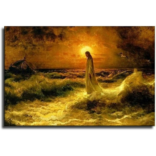 AVOI Jesus Christ Walking on Water Poster Picture Canvas Wall Art Print ...