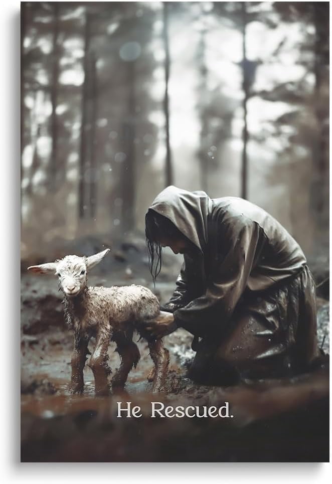 AVOI Jesus and Lamb Canvas Wall Art Jesus Rescues Lost Lamb Picture, He ...