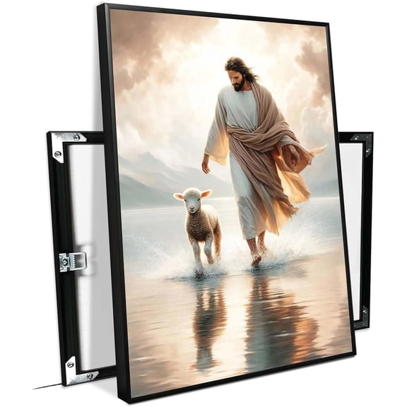 AVOI Jesus and the Lamb Walking on Water Print Christian Painting - Faith Art Wall Decor Frame: 20x24in