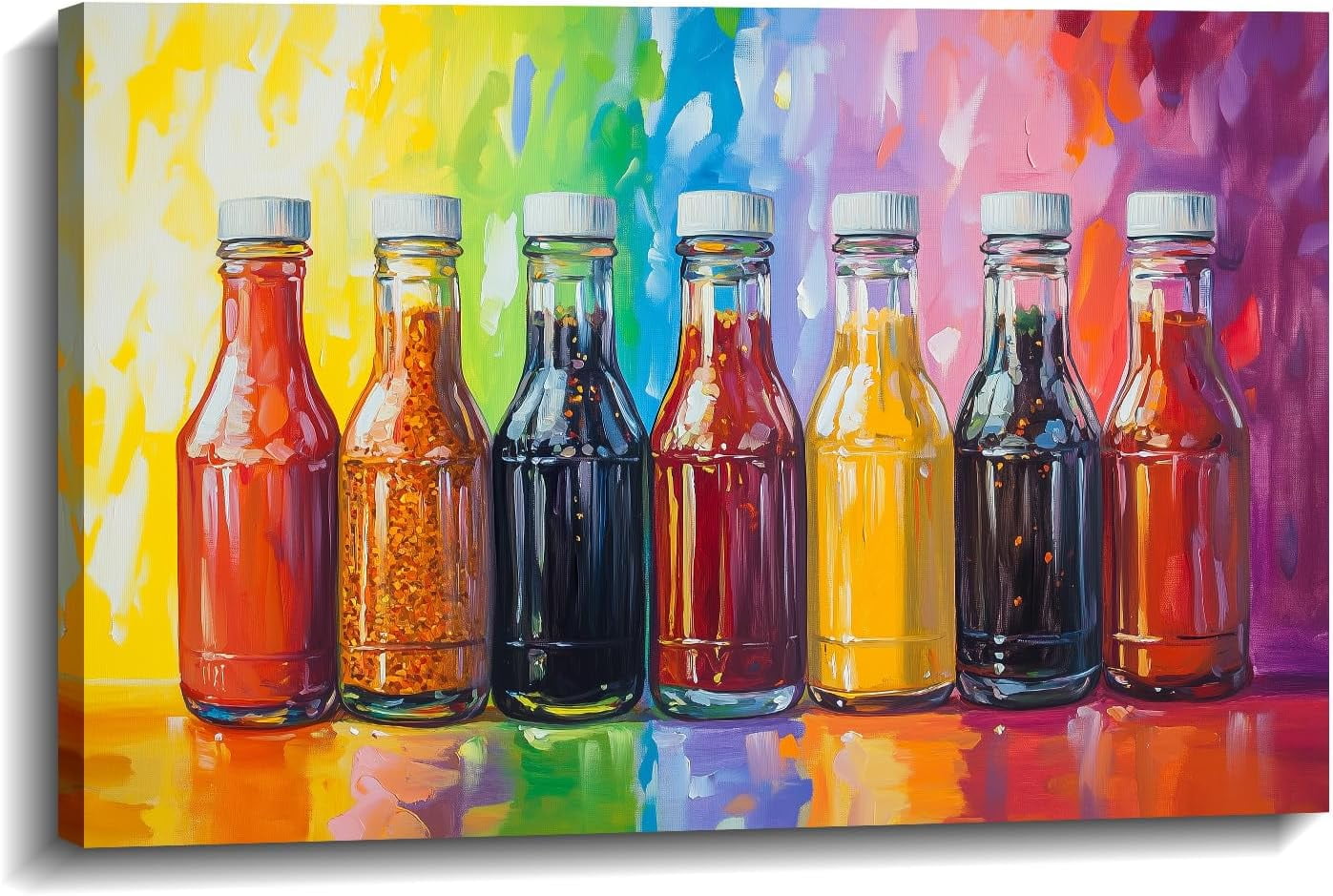AVOI Kitchen Canvas Wall Art Condiment Bottles Picture Colorful Posters ...