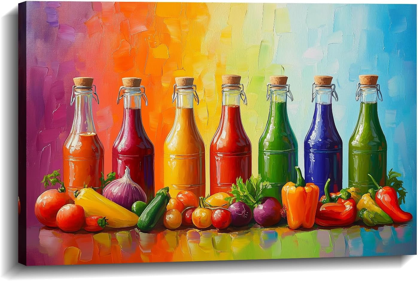 AVOI Kitchen Canvas Wall Art Condiment Bottles with Vegetable Picture ...