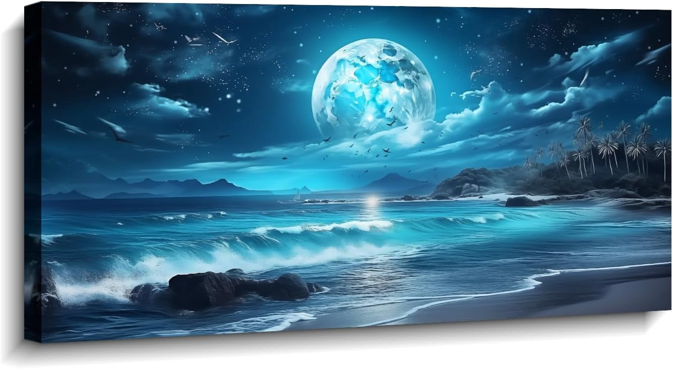 Shangniulu Wall Art Moon Sea Ocean Landscape Picture Canvas Wall Art Print Paintings Modern Artwork for Living Room Wall Decor and Home Décor Framed Ready to Hang - Walmart Supplies