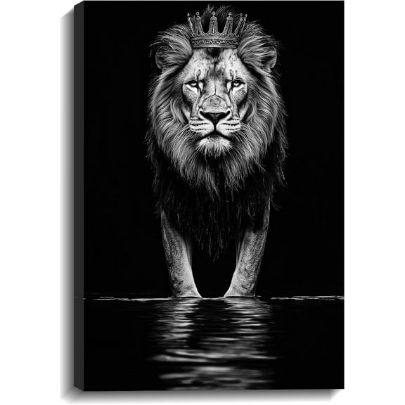 AVOI Lion Decor King Lion Canvas Wall Art Black and White Picture Wild Animal Painting Prints Modern Artwork for Living Room Bedroom Home Office Decor(Picture-2) Unframe: 12x16in