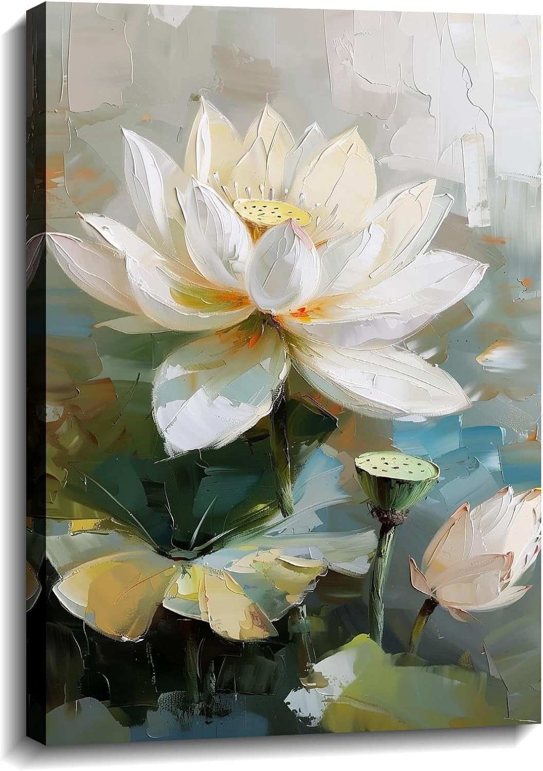 AVOI Lotus Flower Wall Art for Living Room White Floral Canvas Wall ...