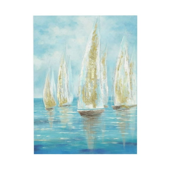 AEFER Marine Paintings Sailing Boats Wall Art: Sailboat Seaview Canvas Artwork with Golden Foil Embellishment Ocean Decorations for office (12 '' x 16'')