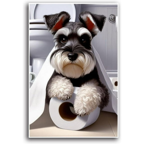 AVOI Miniature Schnauzer Bathroom Prints Funny Miniature Schnauzer Toilet Art Whimsical Gifts for Dog Lovers Pet Bathroom Humorous Artwork Canvas Wall Art Posters Unframe: 11x14in