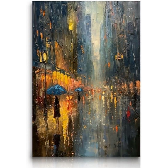 AVOI Modern Abstract Painting Romatic Street Oil Painting Romantic Graffiti Wall Art Street Poster Night View On Rainy Street Painting Picture Landscape Poster For Living Room Frame: 11x14in