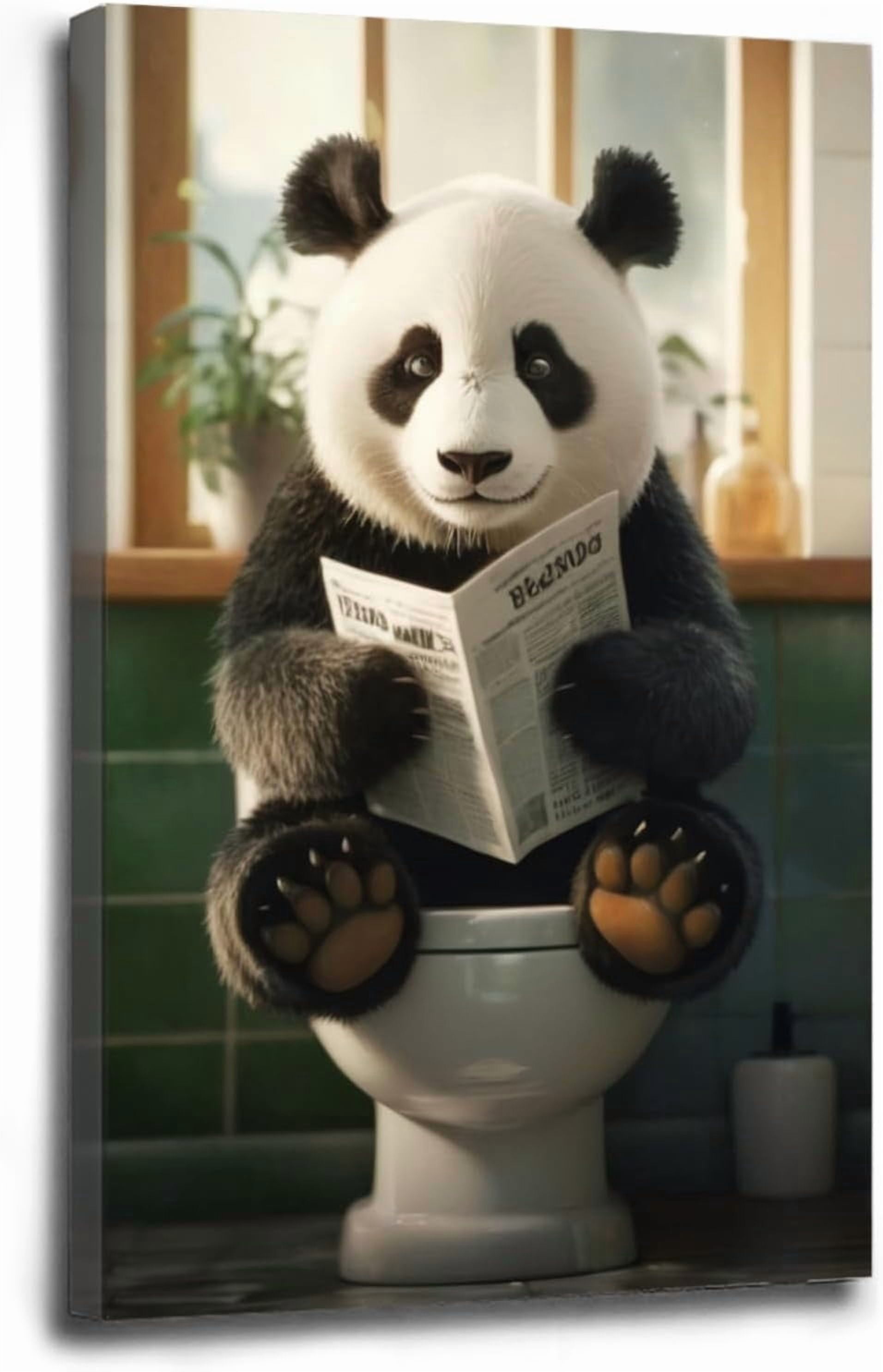 AVOI Panda sitting on the toilet in the bathroom reading a newspaper ...