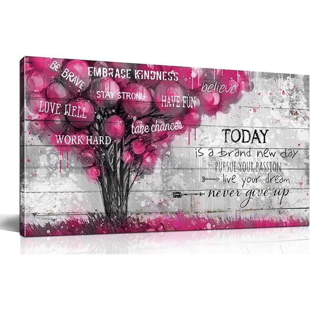 AVOI Pink Canvas Wall Art - Motivational Quotes Tree Art For Bedroom ...