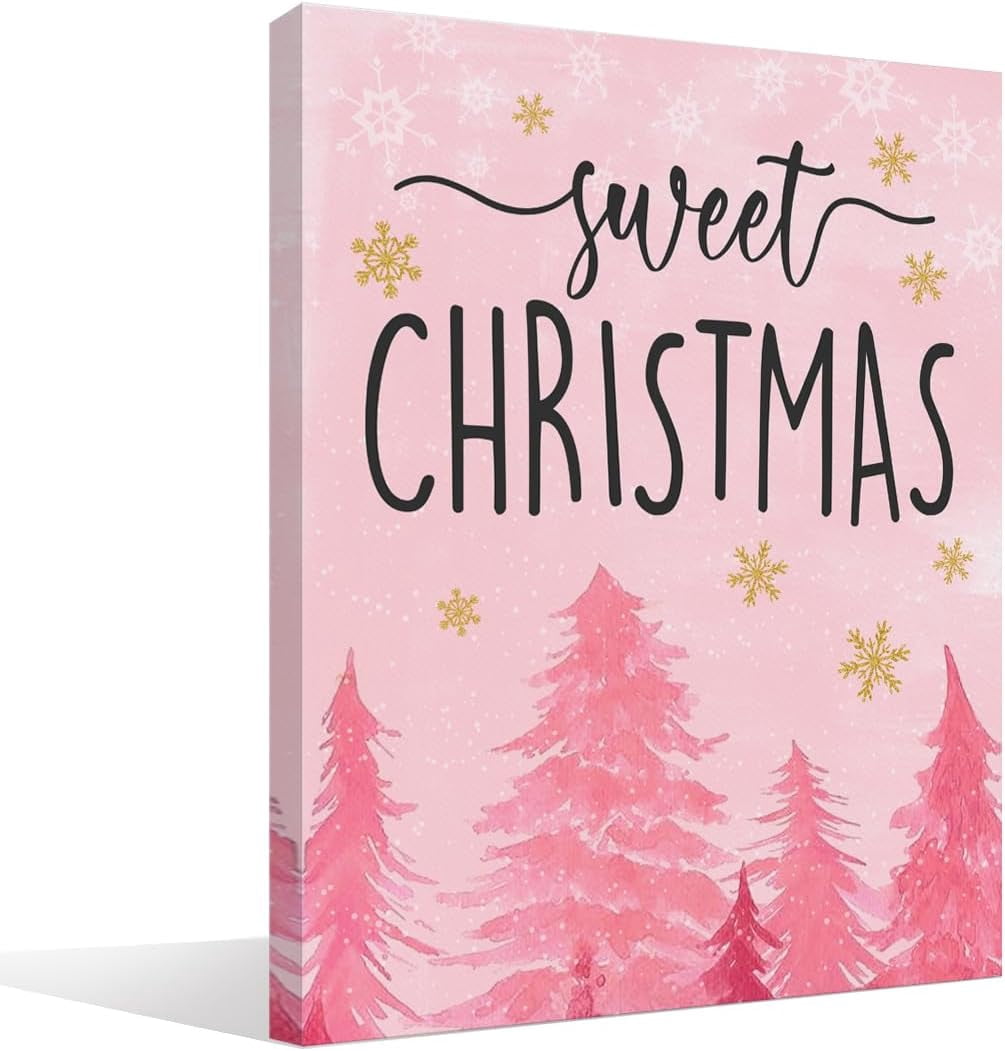 AVOI Pink Christmas Wall Art Prints,Retro Vintage Christmas Xmas Tree ...