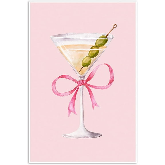 AVOI Pink Martini Glass Coquette Home Decor Poster Couquette Room Decor Bar Cart Art 80s 90s Y2K Wall Art Modern Home Decor Canvas Wall Art Poster Unframe: 12x16in