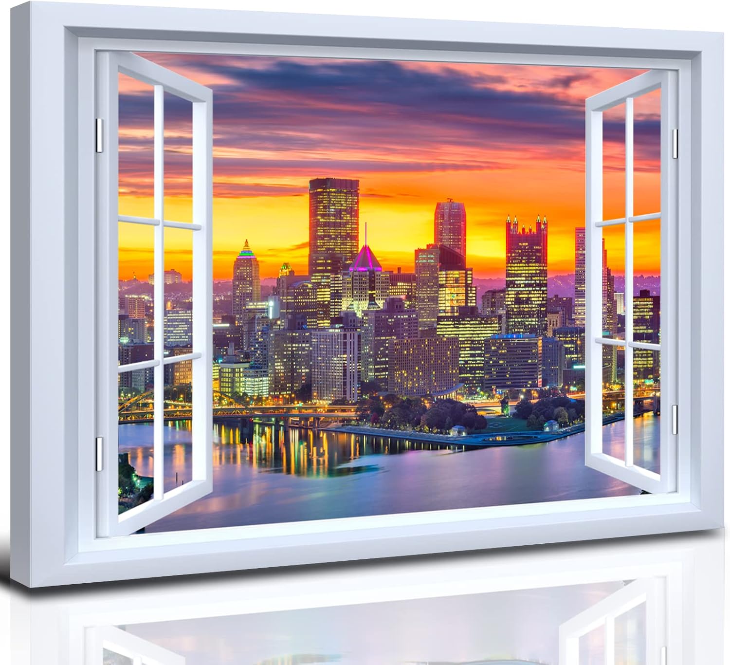 AVOI Pittsburgh Skyline Wall Art Bedroom Decor Dusk City Picture Prints ...