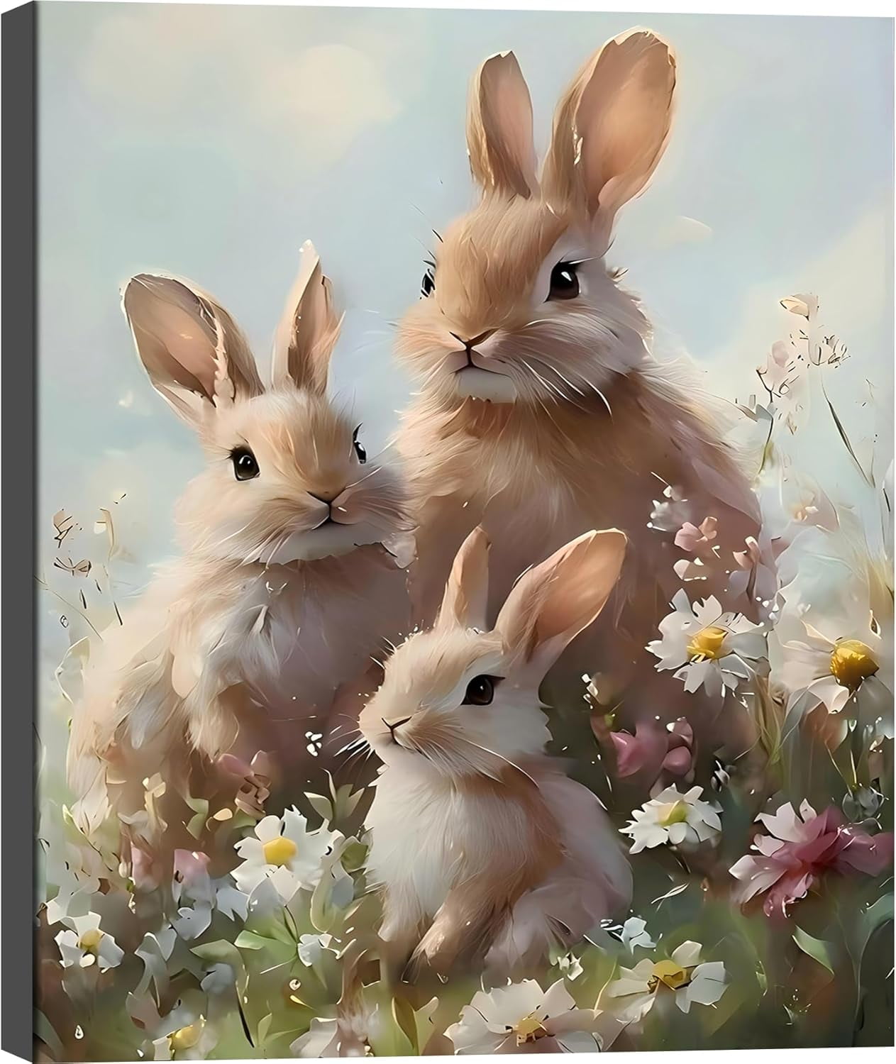 AVOI Rabbit Family Canvas Print Wall Art, Easter Bunny Picture Wall ...
