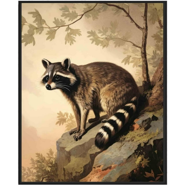 AVOI Raccoon Vintage Poster Art Print Retro Vintage Animal Wall Art