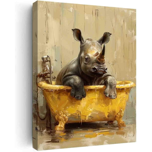 AVOI Rhino in Bathtub,Bathroom Wall Art,Animal Bathroom Art,bathroom ...