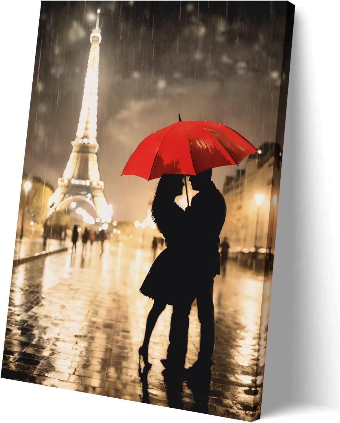 Paris Canvas Wall Art - Eiffel Tower With Bike Painting | 28x42" Romantic Decor For Girls Room