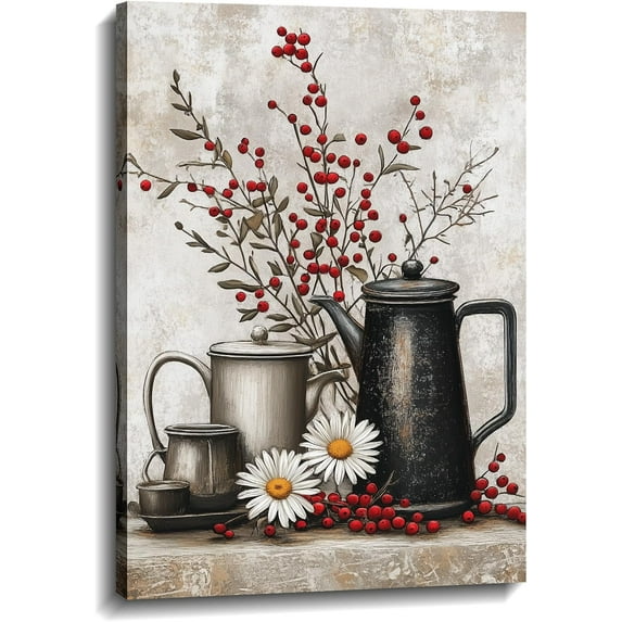 AVOI Rustic Farmhouse Canvas Wall Art Bottle Floral Daisy Country Farm Style Vintage Picture Artwork for Bathroom Living Room Home Decor(Picture-1) Frame: 16x24in