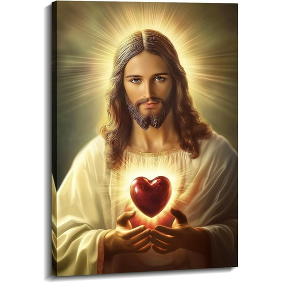 AVOI Sacred Heart of Jesus Picture Wall Art Jesus Wall Decor Divine Mercy Painting Christ Jesus Portrait Canvas Prints Christian Religious Artwork for Living Room Bedroom(Art-2) Unframe: 16x24in
