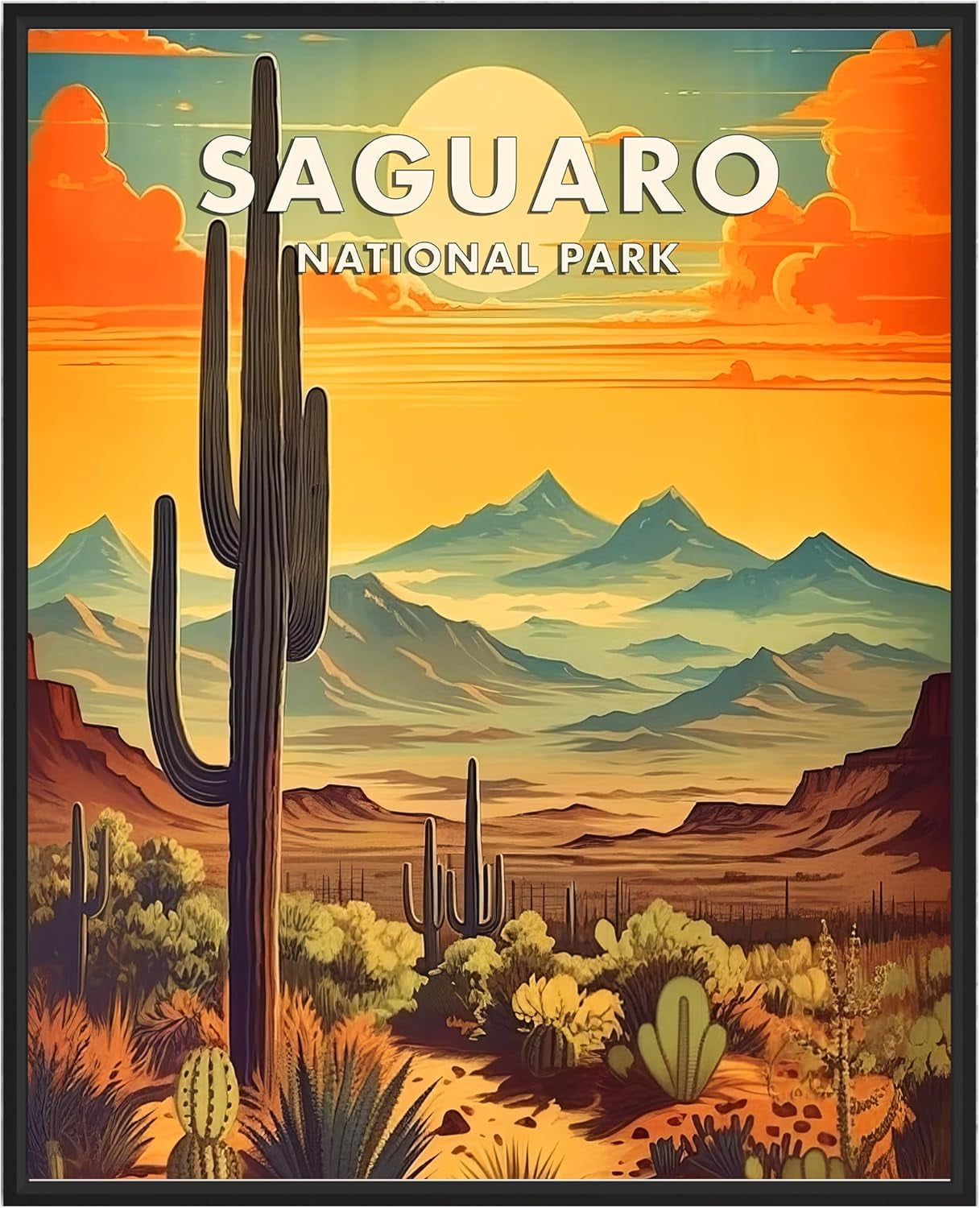 AVOI Saguaro National Park Poster Art Print Retro Mountain Lake Wall