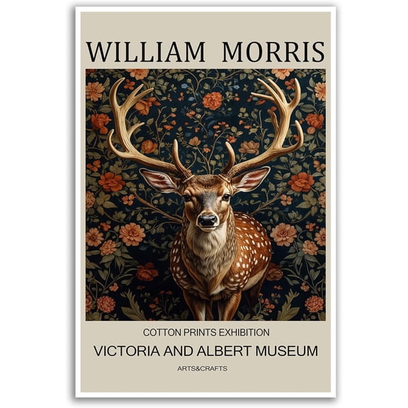 AVOI Sika deer canvas wall art prints William Morris decorative wall paintings Vintage animal wall decorations suitable for office living room bedroom decoration beautiful Unframe: 12x12in