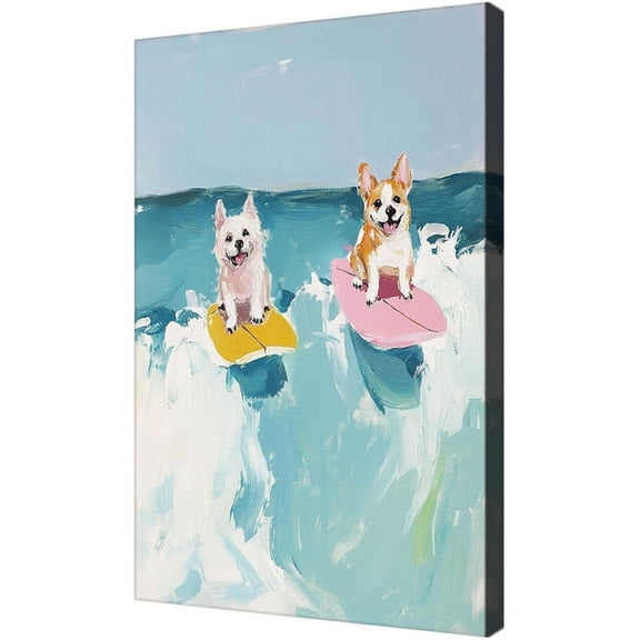 AVOI Summer Beachy Wall Art Cute Surfing Dog Poster For Surfing Enthusiasts Room Decor-Ocean Surf Art Canvas Print Picture For Beach House Coastal Girly Bedroom Decor Unframe: 8x10in