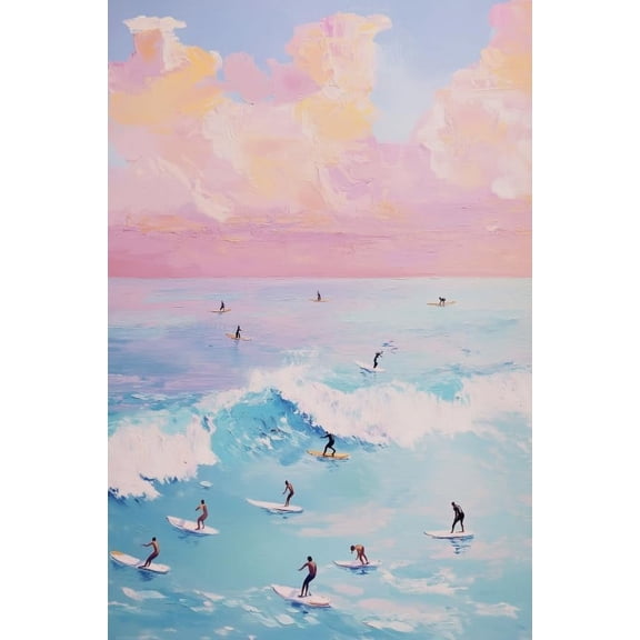 AVOI Summer Beachy Wall Art Pink Surf Painting Poster For Surfing Enthusiasts Room Decor-Ocean Surf Art Canvas Print Picture For Beach House Coastal Girly Bedroom Decor Unframe: 8x10in