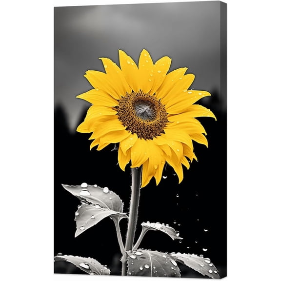 AVOI Sunflower Wall Art Black And White Sunflower Picture Yellow Floral Canvas Nature Flower Landscape Art Prints for Bathroom Kitchen Decor (D,) Unframe: 11x14in