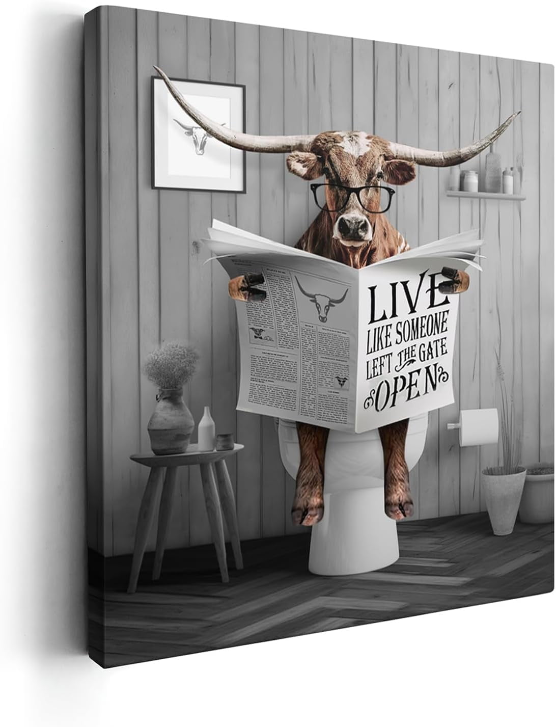AVOI Texas Longhorn Cow Bathroom Wall Art Funny Highland Cow in Toilet ...