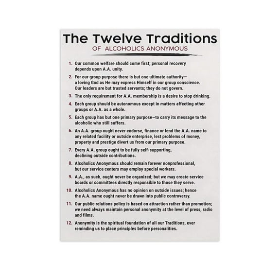 AVOI The 12 Traditions of AA Poster - Alcoholics Anonymous - 3 Color Styles - Addiction Recovery Unframe: 16x20inch(40x50cm)