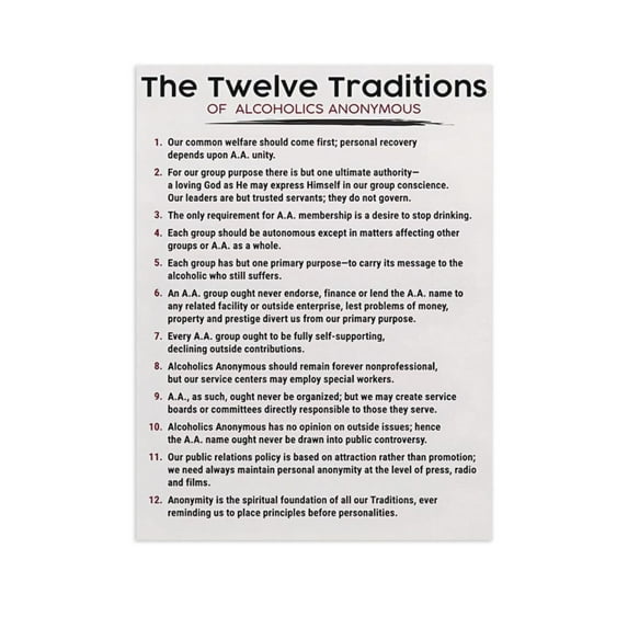 AVOI The 12 Traditions of AA Poster - Alcoholics Anonymous - 3 Color Styles - Addiction Recovery Unframe: 20x24inch(50x60cm)