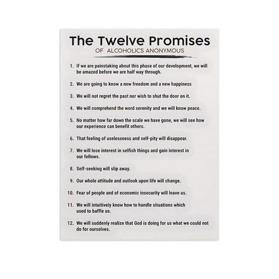 AVOI The Twelve 12 Promises of AA Alcoholics Anonymous Poster for Addiction Recovery Mental Health Therapy Gift Unframe: 16x24inch(40x60cm)