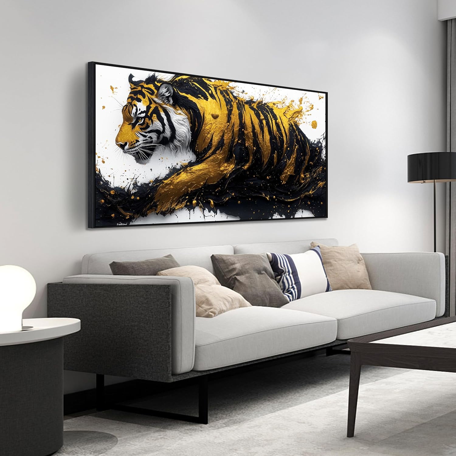 AVOI Tiger Art Wall Decor for Living Room - Modern Black and Gold Wall Decor for Bedroom - Large ...