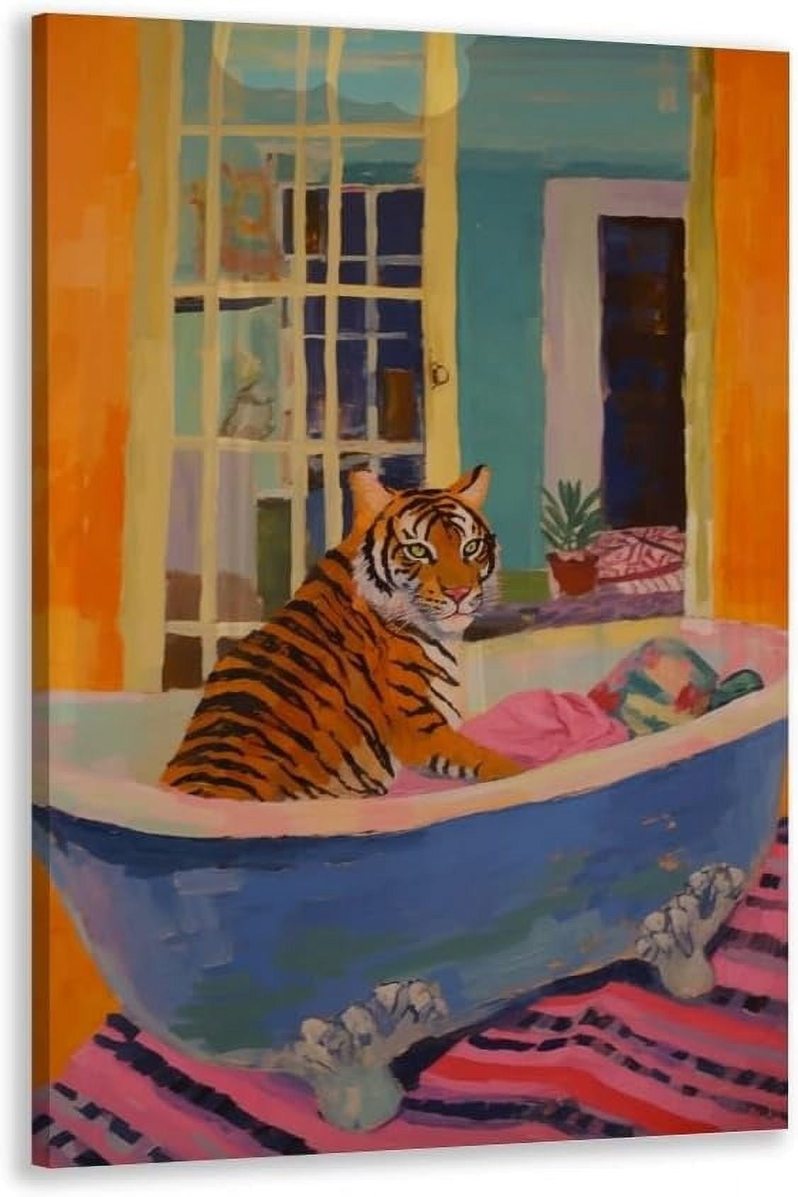 Avoi tiger poster maximalist bathroom wall art dopamine decor pink