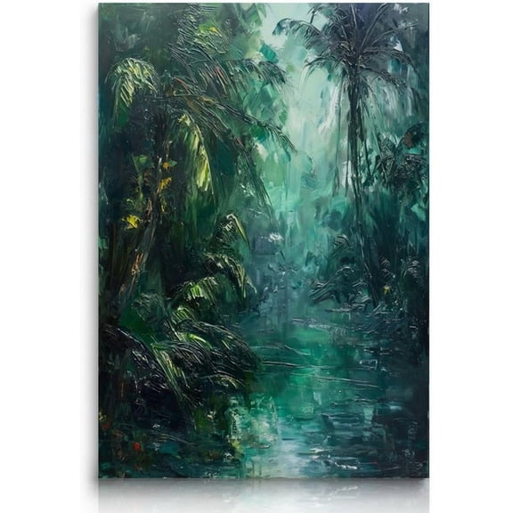 AVOI Tropical Tree Branches Leaves River Landscape Wall Art Vintage Impressionism Green Plant Scenery Painting Canvas Prints Landscape Wall Pictures for Bedroom Living Room Unframe: 12x16in